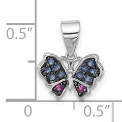 SS Rhodium and Blk Rh-plated Blue Nano Crystal /.02Lab Cr. Ruby Pendant