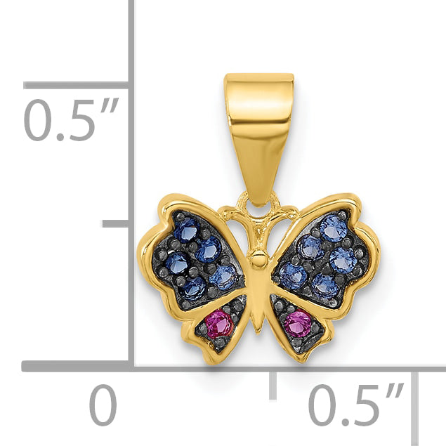 SS Gold-tone Black Rh-plated Blue Nano Crystal/ .02Lab Cr. Ruby Pendant