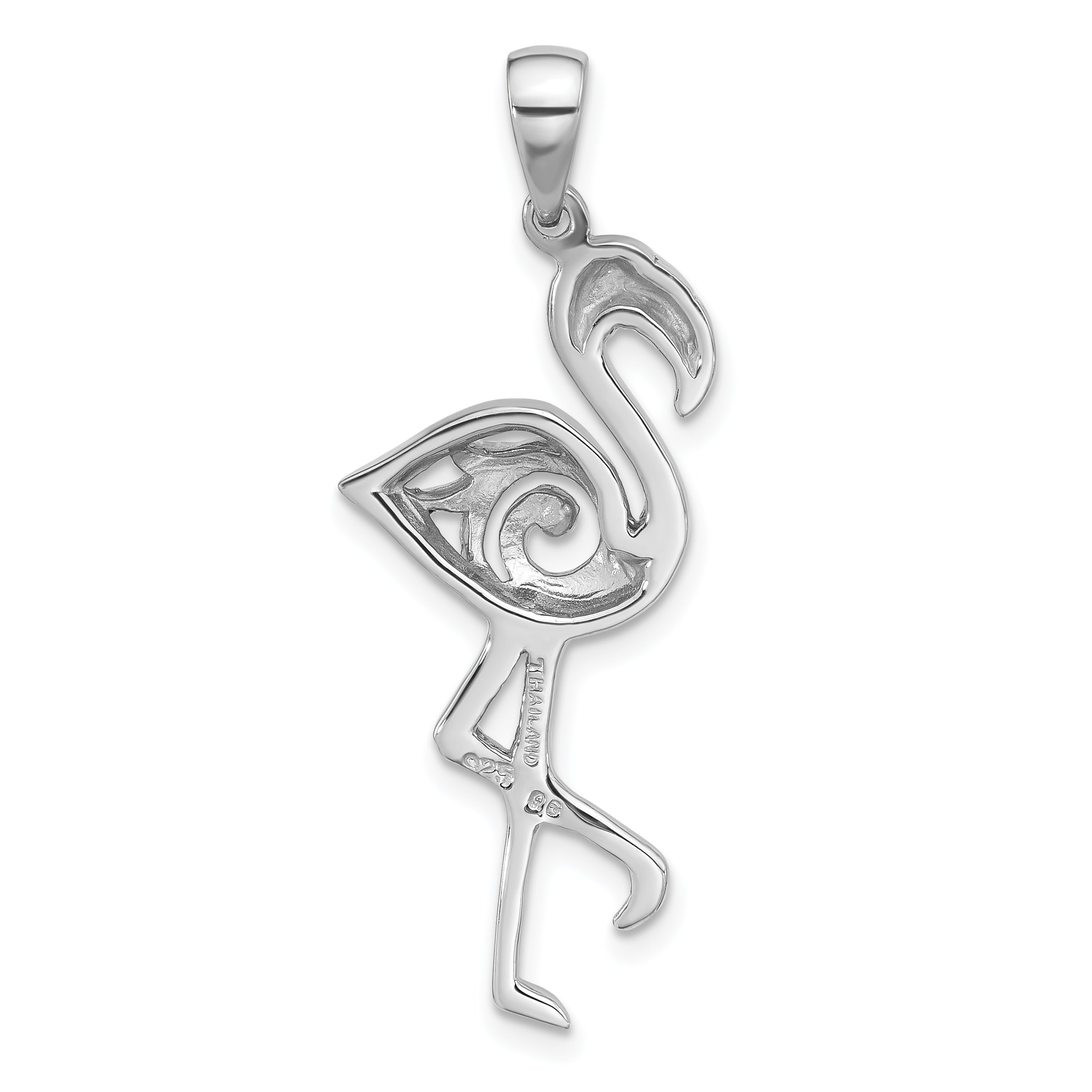 Sterling Silver Rhodium-Plated Polished Flamingo Pendant