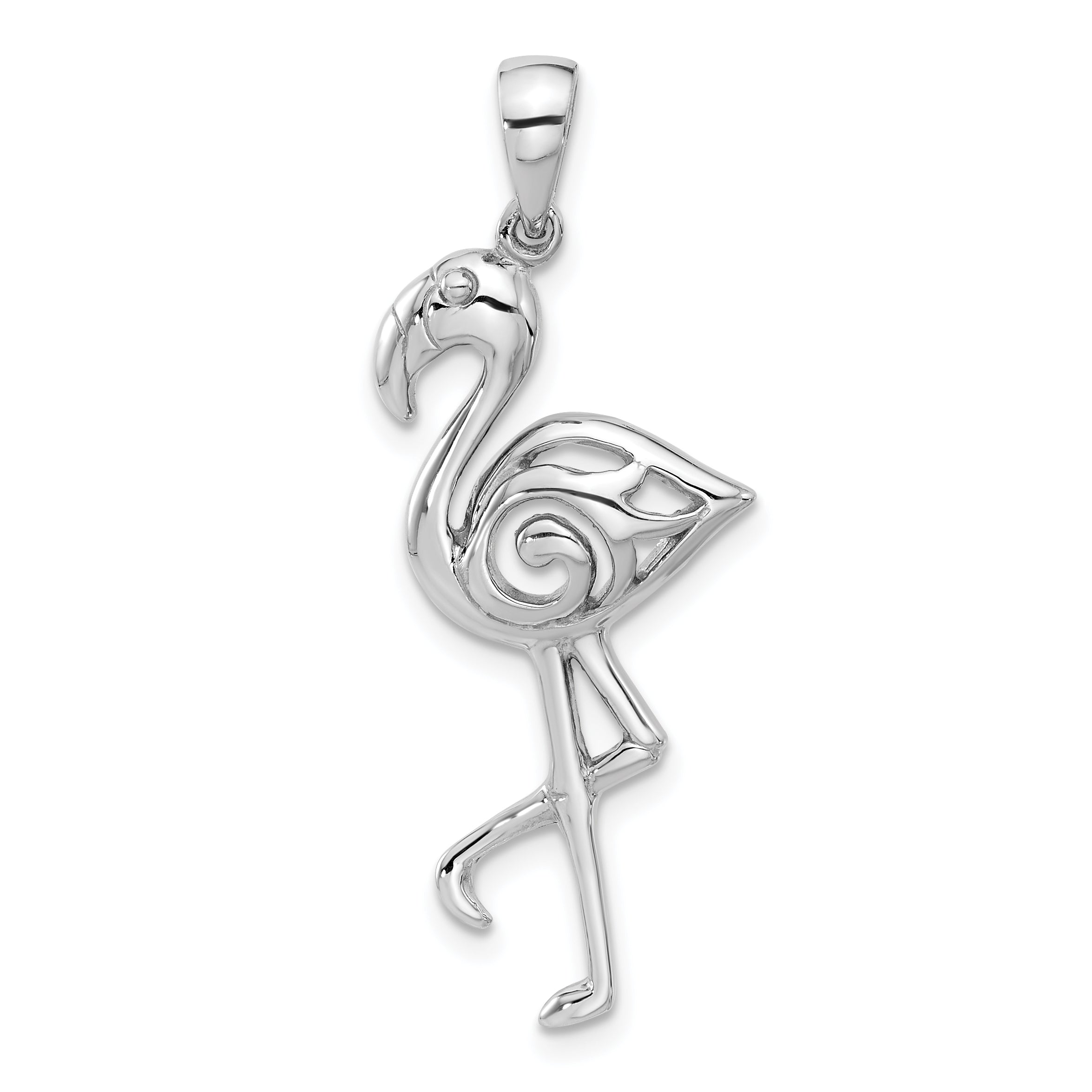 Sterling Silver Rhodium-Plated Polished Flamingo Pendant