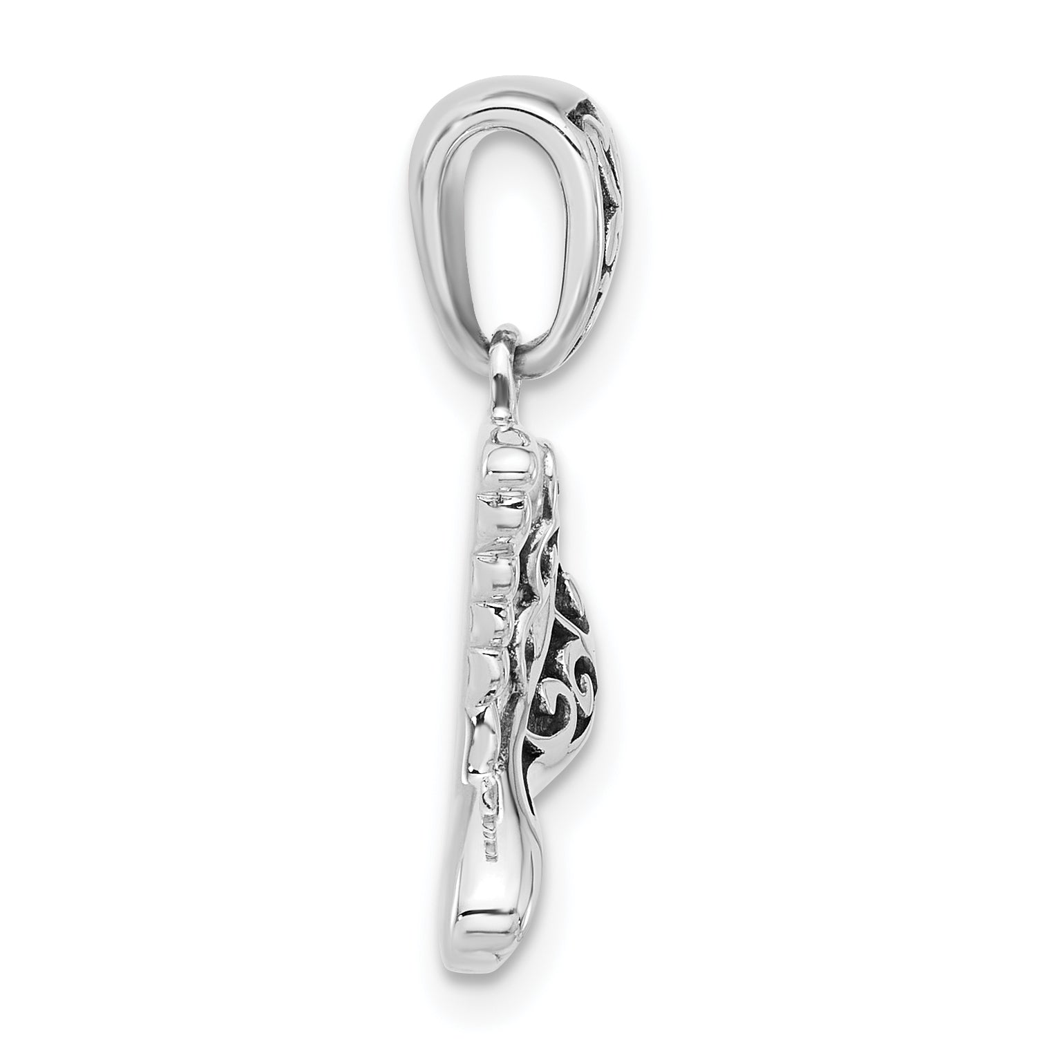 Sterling Silver Rhodium-plated Oxidized Hummingbird Pendant