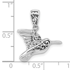 Sterling Silver Rhodium-plated Oxidized Hummingbird Pendant