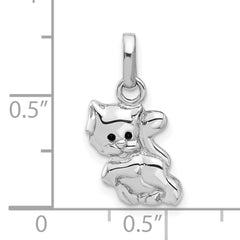 Sterling Silver Rhodium-plated Enameled Cat Charm Pendant