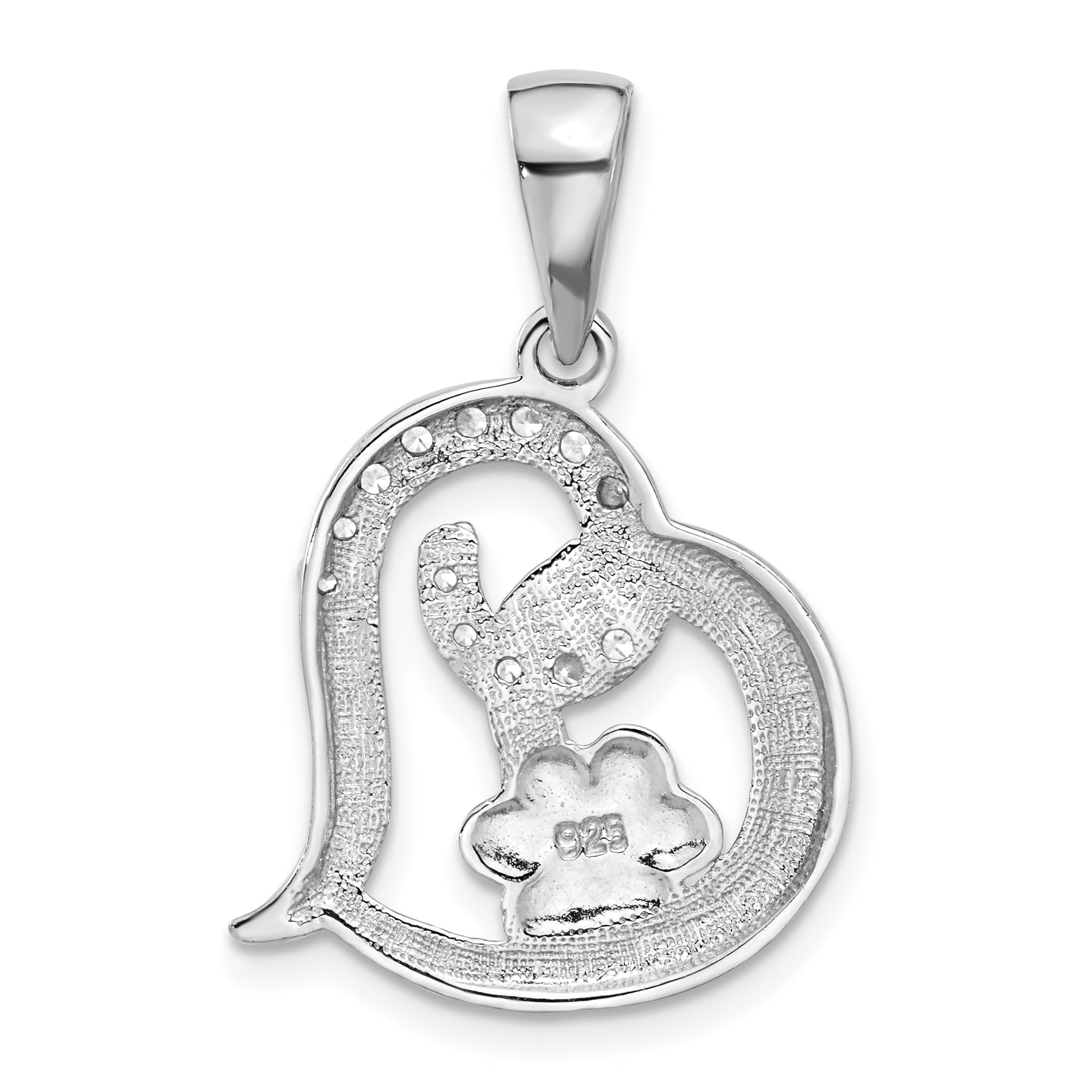 Sterling Silver Rh-plated Enamel CZ  Paw ALWAYS IN MY HEART Pendant