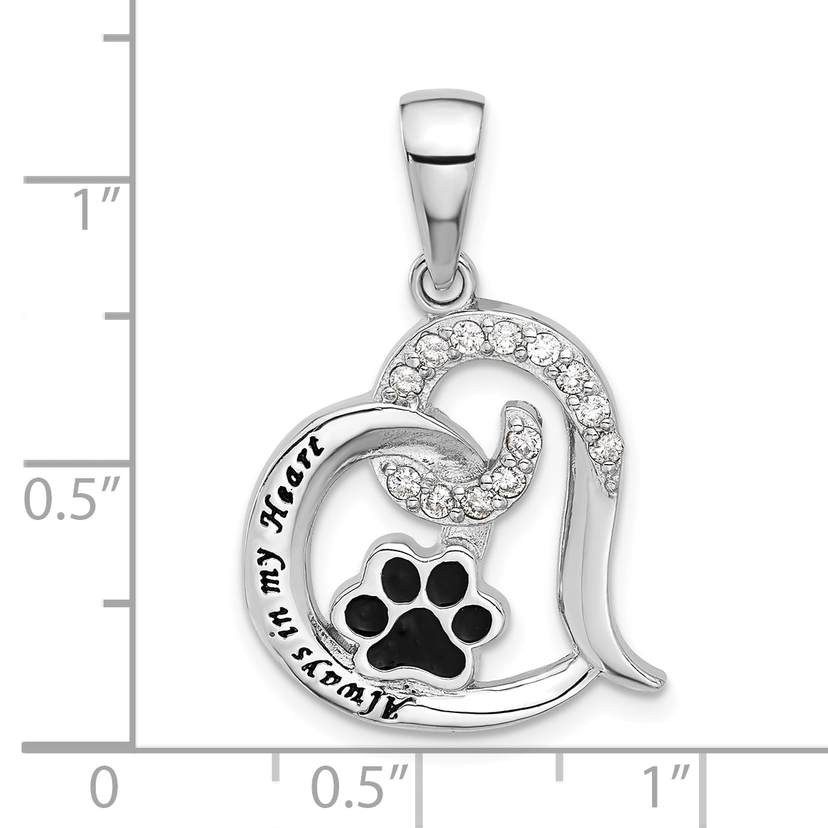 Sterling Silver Rh-plated Enamel CZ  Paw ALWAYS IN MY HEART Pendant