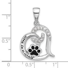 Sterling Silver Rh-plated Enamel CZ  Paw ALWAYS IN MY HEART Pendant