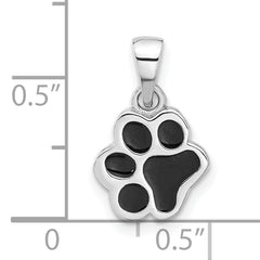 Sterling Silver Rhodium-plated Enameled Dog Paw Pendant