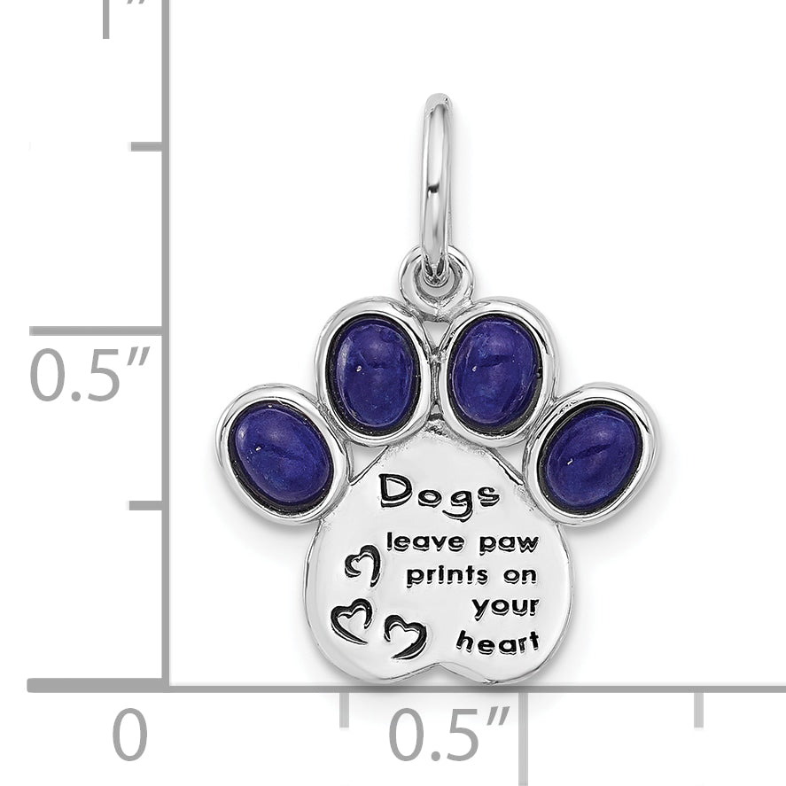 Sterling Silver Rhodium-plated Lapis Lazuli Enamel Paw Print Pendant