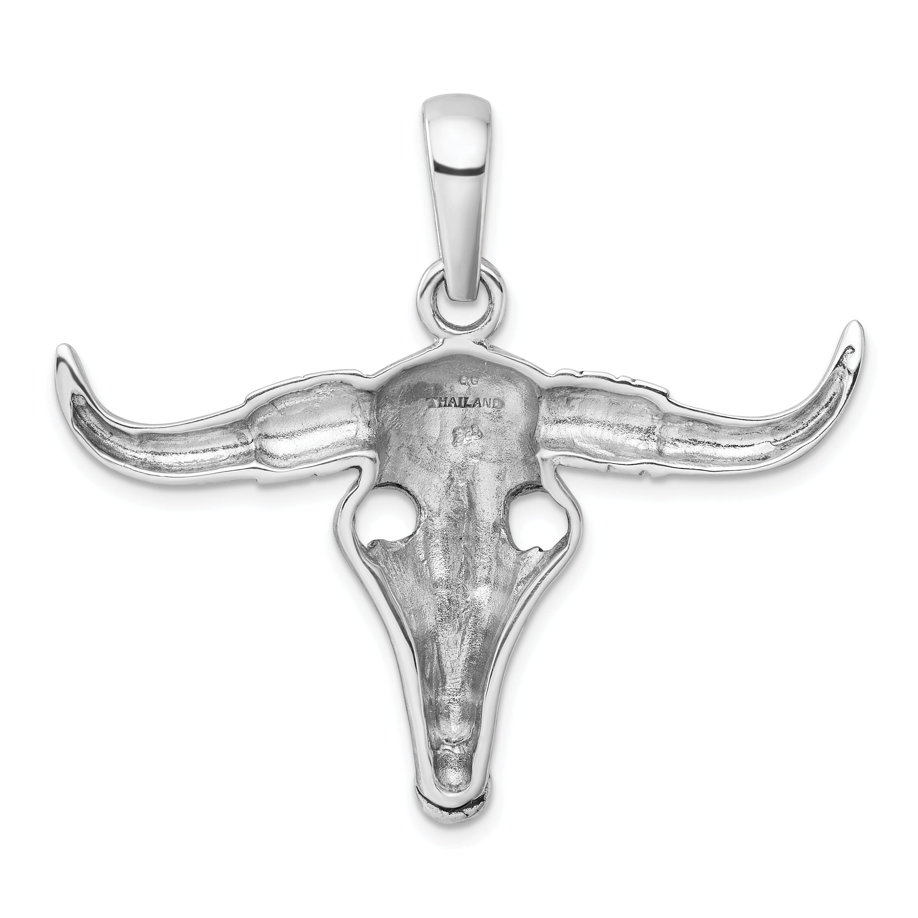 Sterling Silver Rhodium-plated Antiqued Bull Skull Pendant