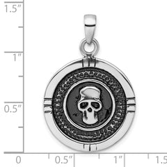 Sterling Silver Rhodium-plated Antiqued Skull Pendant