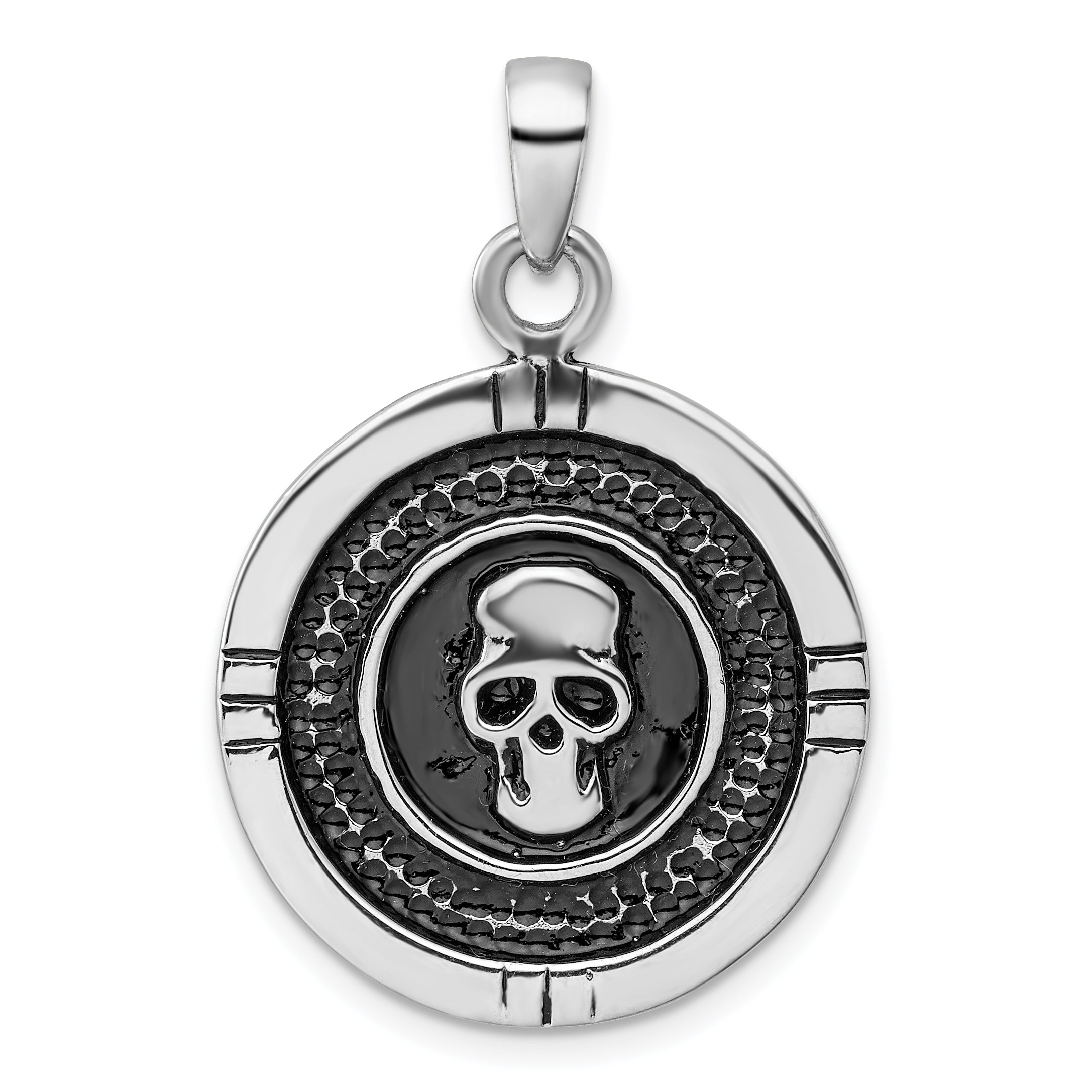 Sterling Silver Rhodium-plated Antiqued Skull Pendant