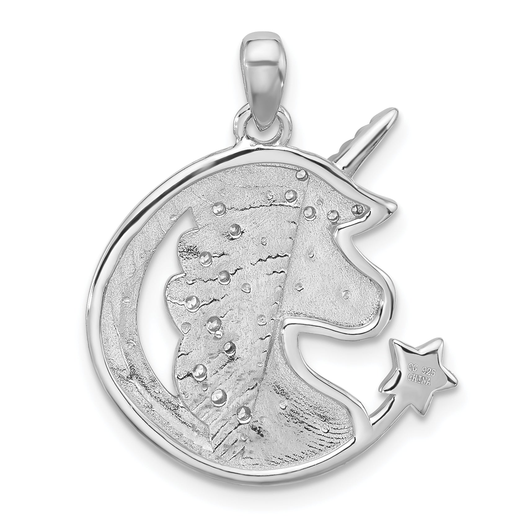 Sterling Silver Rh-plated Polished CZ Unicorn YOU ARE MAGICAL Pendant