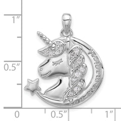 Sterling Silver Rh-plated Polished CZ Unicorn YOU ARE MAGICAL Pendant