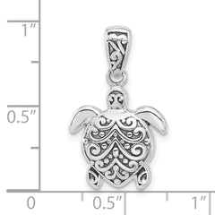 Sterling Silver Rhodium-plated Oxidized Sea Turtle Pendant