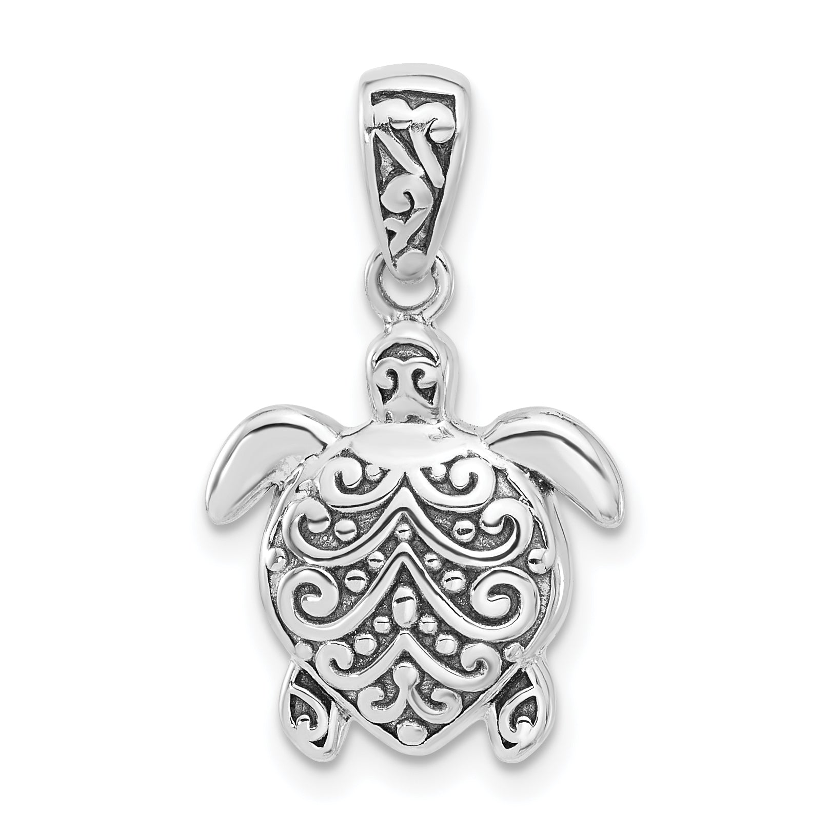 Sterling Silver Rhodium-plated Oxidized Sea Turtle Pendant