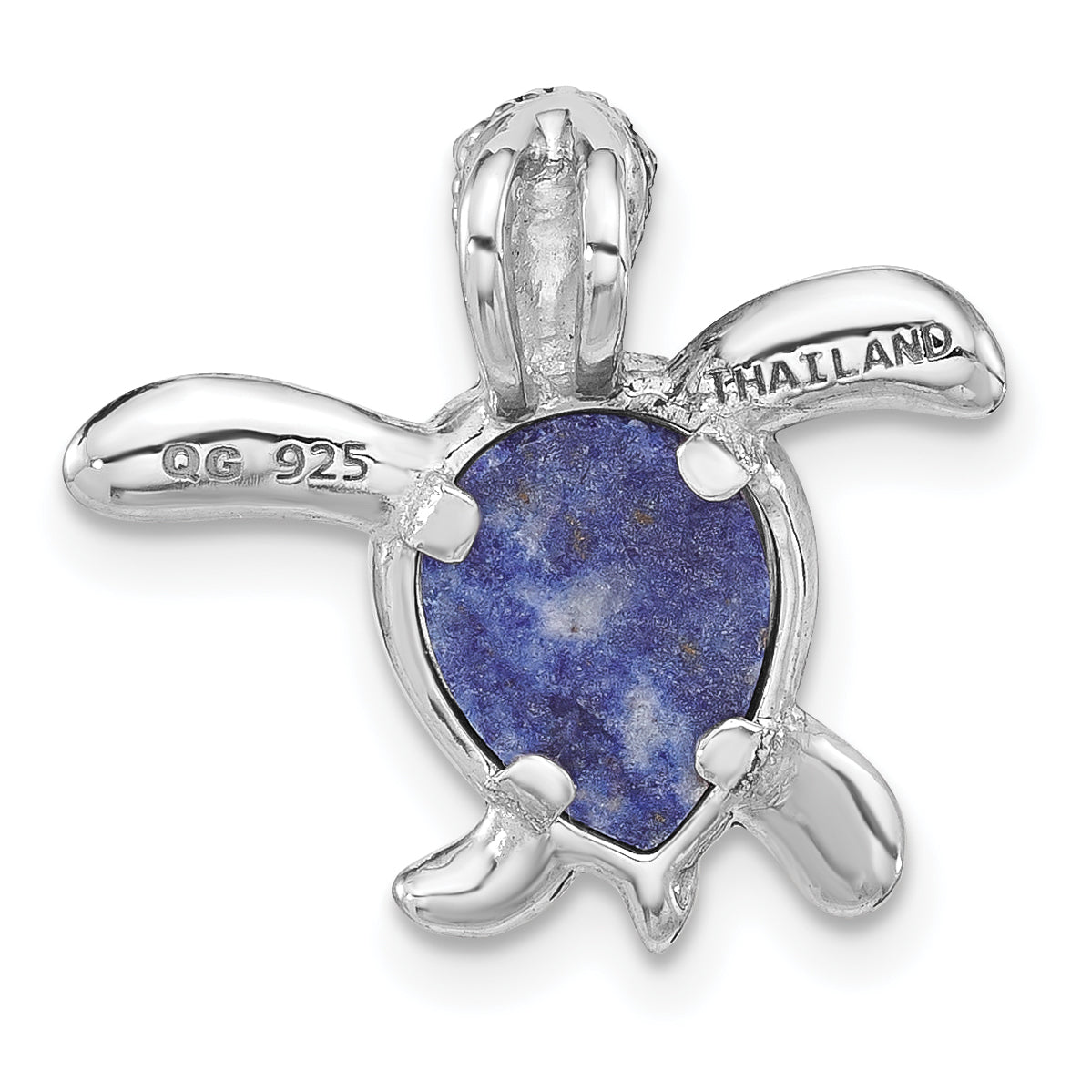 Sterling Silver Rh-plated Polished and Antiqued Lapis Turtle Chain Slide