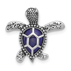 Sterling Silver Rh-plated Polished and Antiqued Lapis Turtle Chain Slide