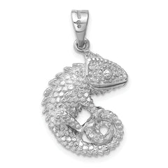 Sterling Silver Rhodium-Plated Polished and Textured 3D Iguana Pendant