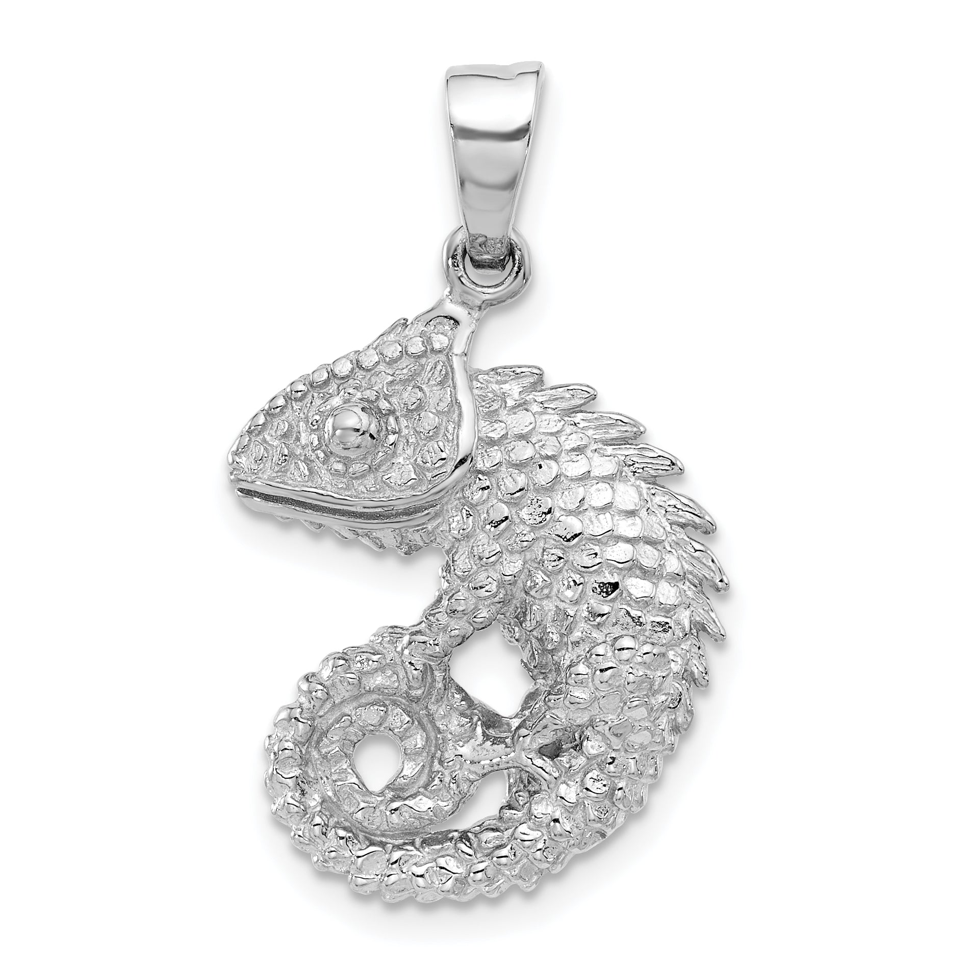 Sterling Silver Rhodium-Plated Polished and Textured 3D Iguana Pendant