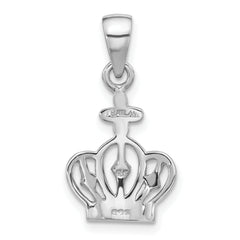 Sterling Silver Rhodium-Plated Polished Crown w/Cross Pendant