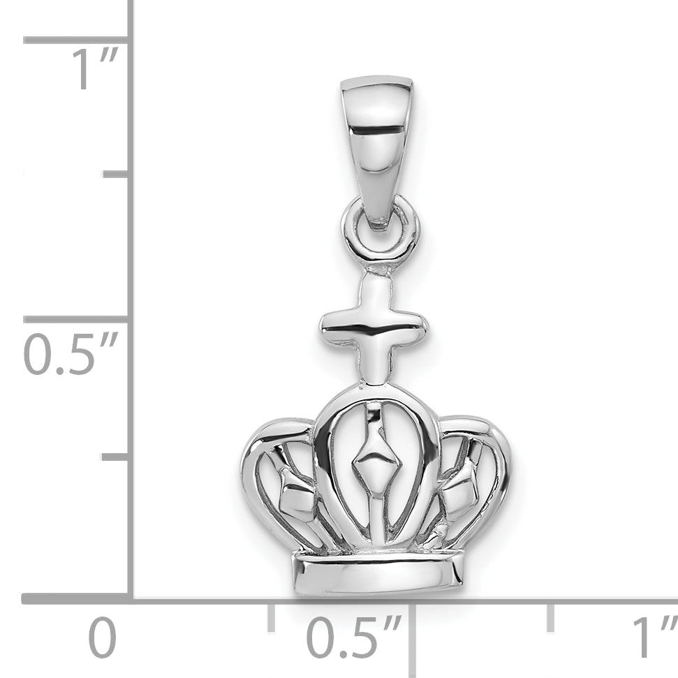 Sterling Silver Rhodium-Plated Polished Crown w/Cross Pendant