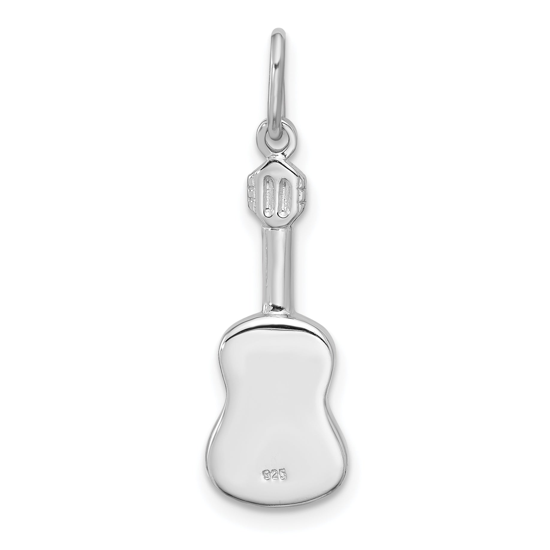 Sterling Silver Rhodium-plated Guitar Charm Pendant