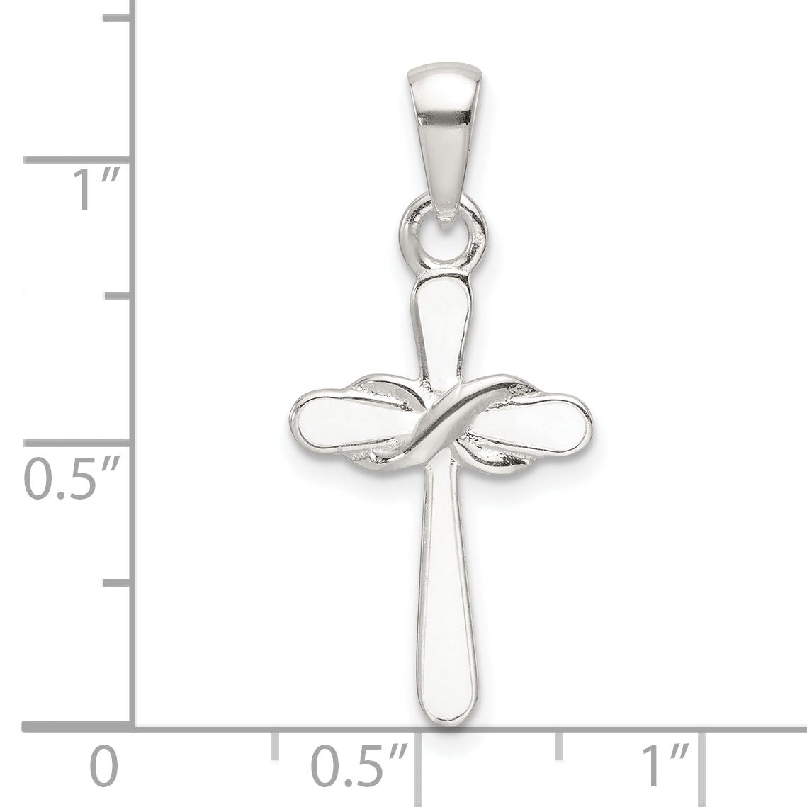 Sterling Silver Polished White Enamel Infinity Cross Pendant