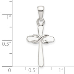 Sterling Silver Polished White Enamel Infinity Cross Pendant