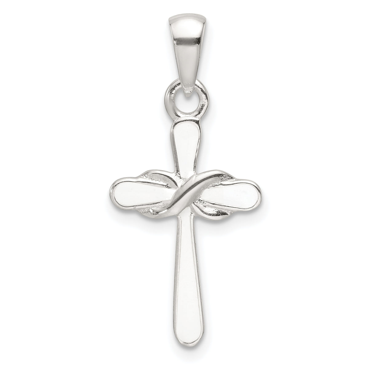 Sterling Silver Polished White Enamel Infinity Cross Pendant