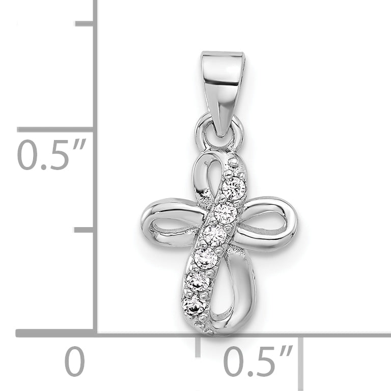 Sterling Silver Rhodium-plated CZ Small Cross Pendant