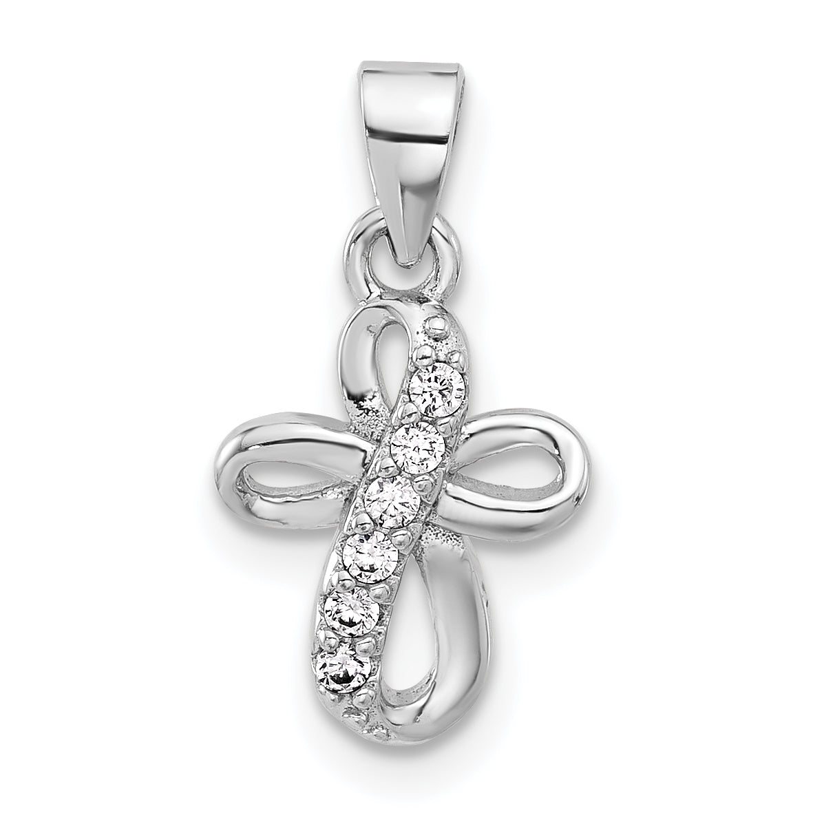 Sterling Silver Rhodium-plated CZ Small Cross Pendant