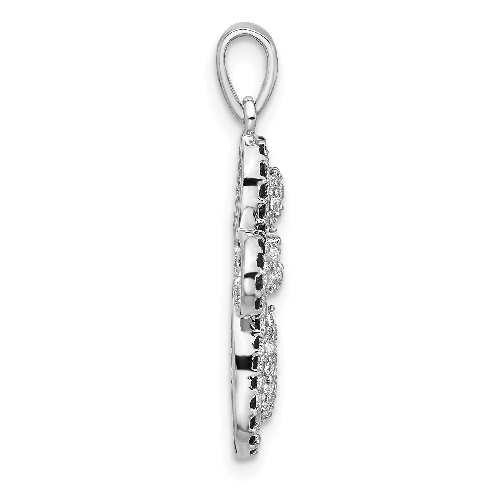 Sterling Silver Rhodium-plated Black and White CZ Cross Pendant