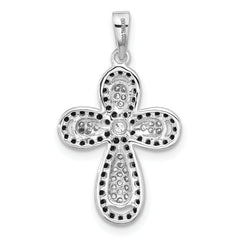 Sterling Silver Rhodium-plated Black and White CZ Cross Pendant