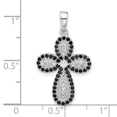 Sterling Silver Rhodium-plated Black and White CZ Cross Pendant