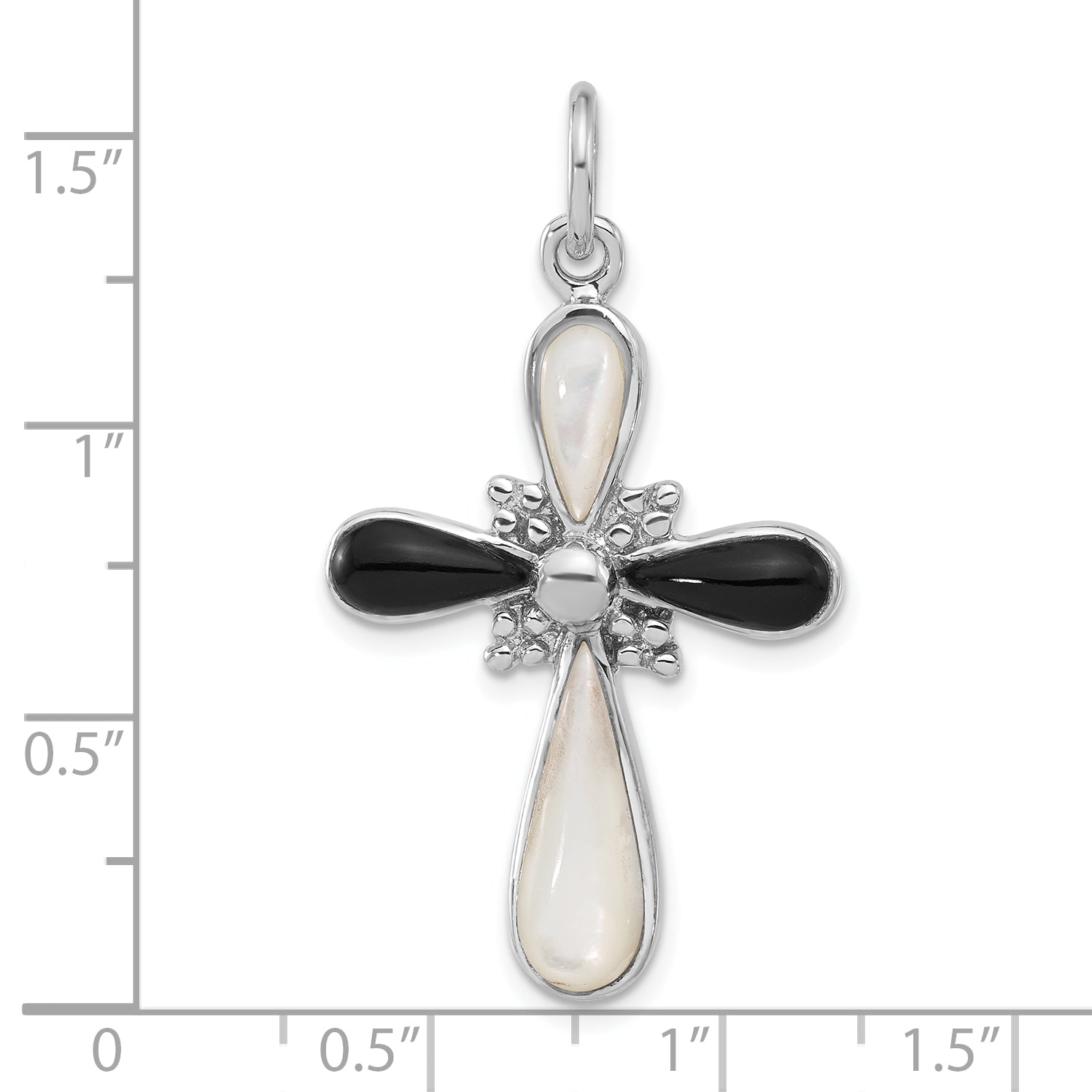 Sterling Silver Rhod-plated Black / White Mother of Pearl Cross Pendant