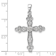 Sterling Silver Rhodium-plated CZ Cross Pendant