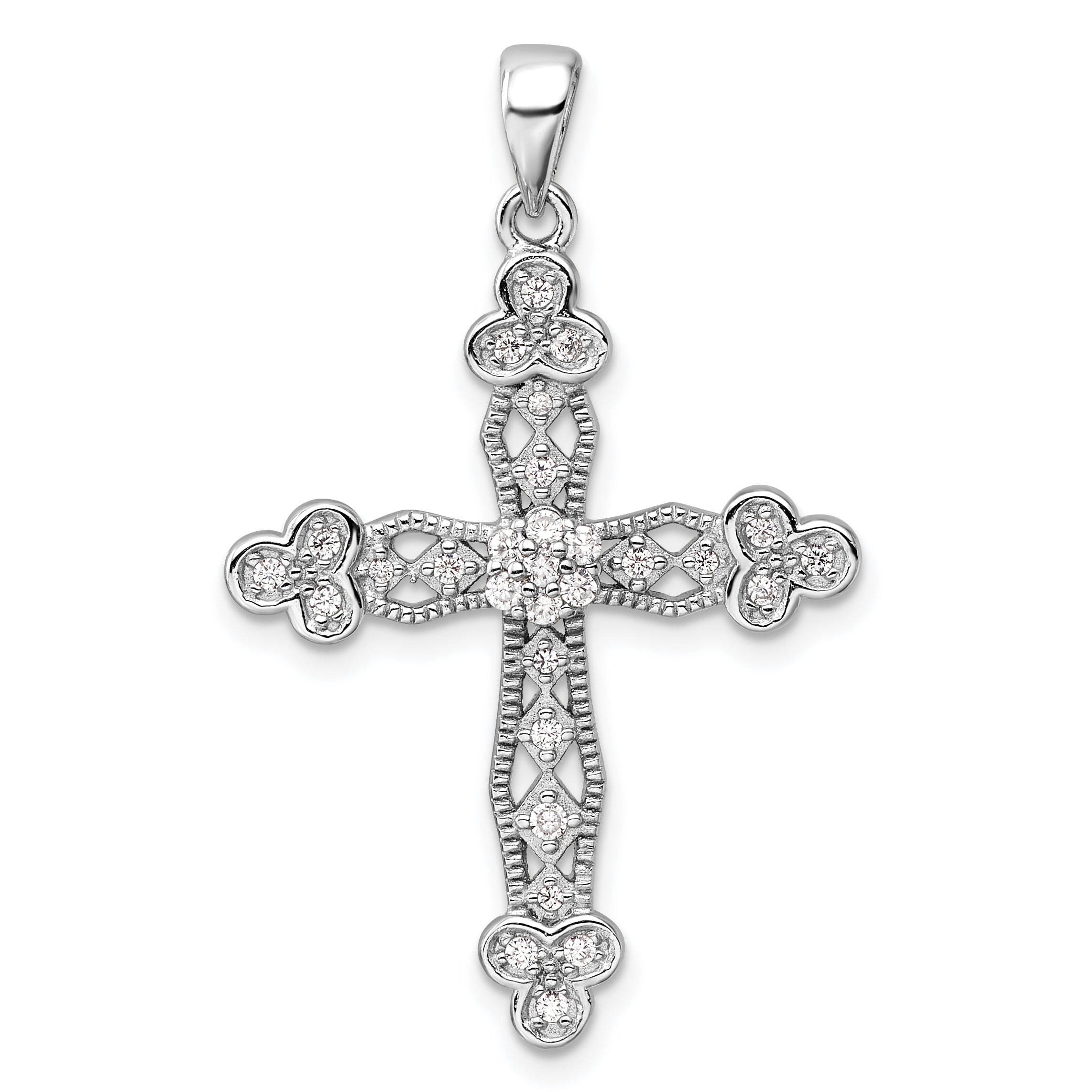 Sterling Silver Rhodium-plated CZ Cross Pendant