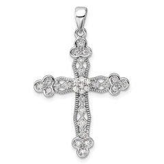 Sterling Silver Rhodium-plated CZ Cross Pendant