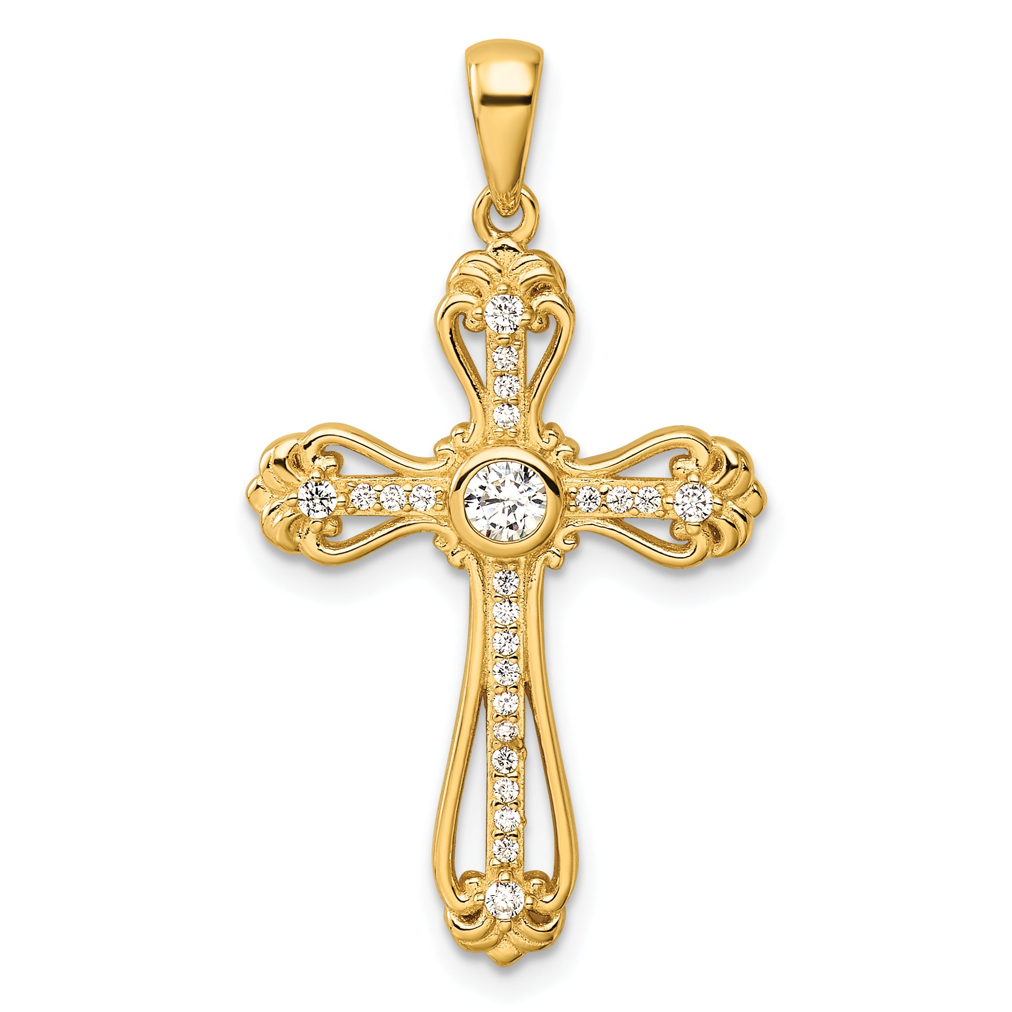 Sterling Silver Gold-plated CZ Cross Pendant