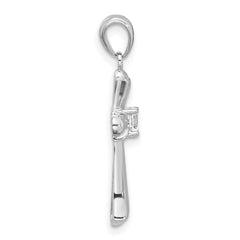 Sterling Silver Rhodium-plated CZ Budded Cross Pendant