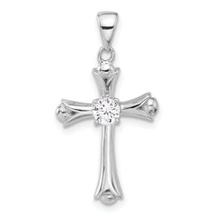 Sterling Silver Rhodium-plated CZ Budded Cross Pendant