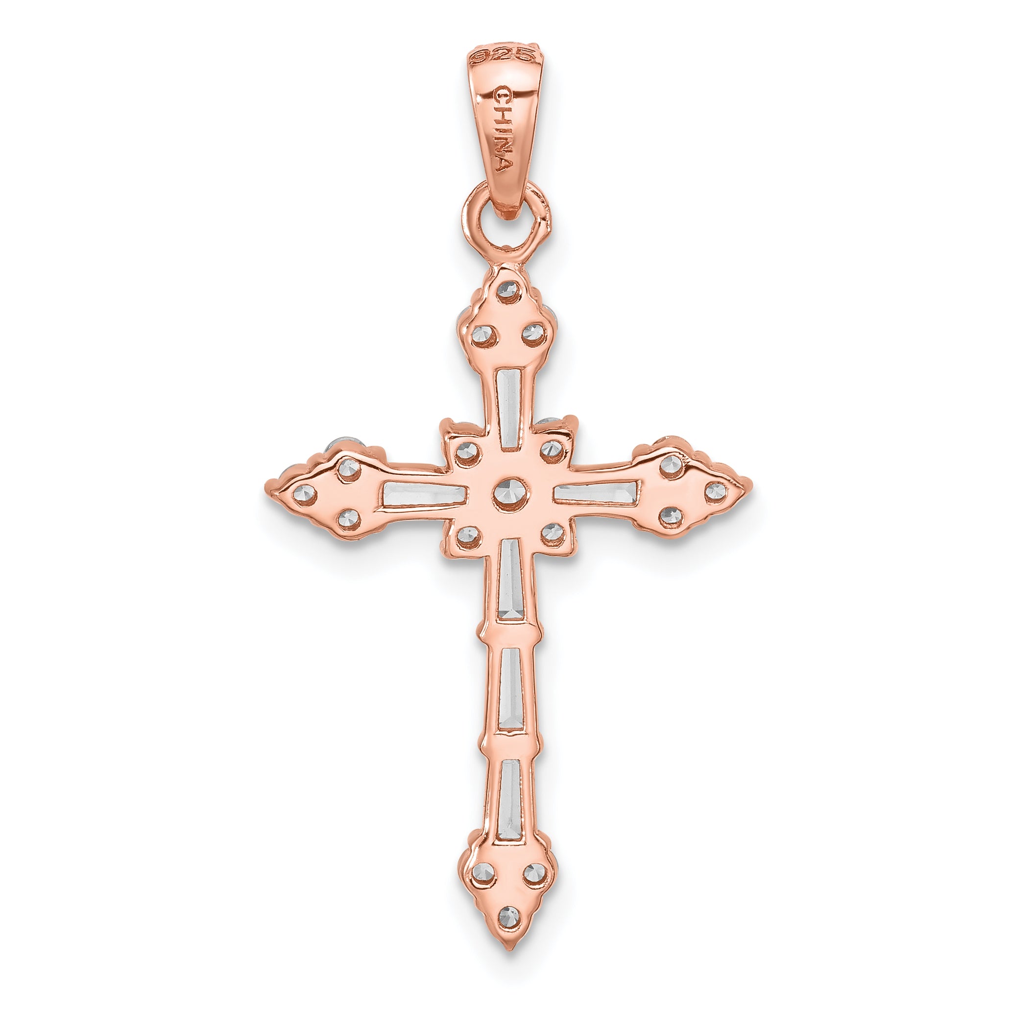 Sterling Silver Rose-tone CZ Cross Pendant