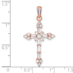 Sterling Silver Rose-tone CZ Cross Pendant