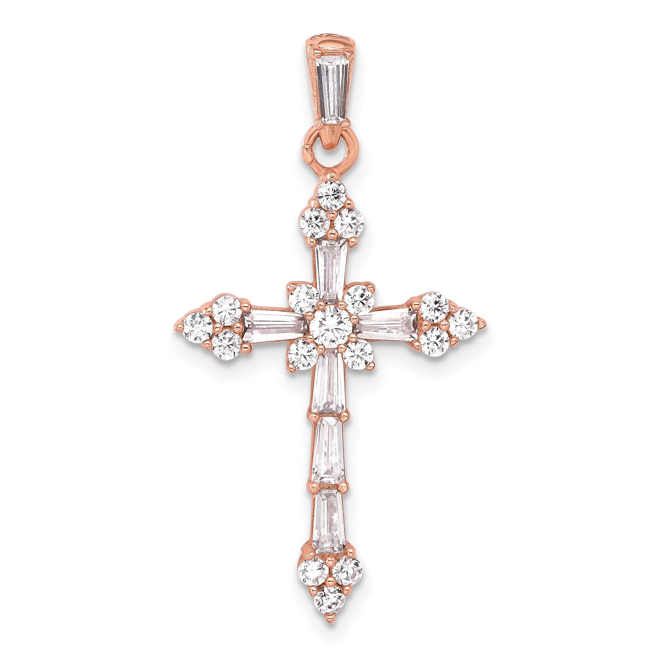 Sterling Silver Rose-tone CZ Cross Pendant