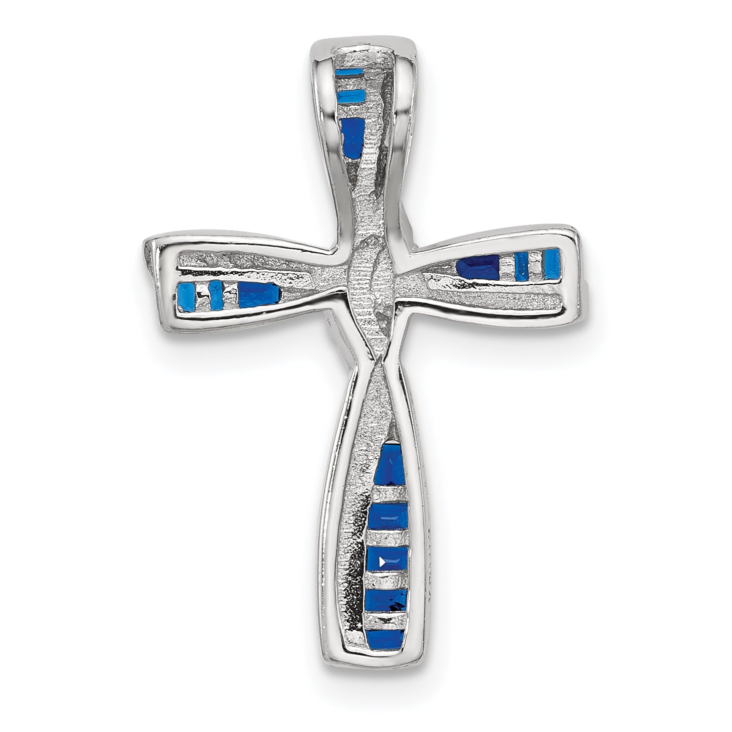 SS Flash Platinum-plated Synthetic Blue Spinel and CZ Cross Charm