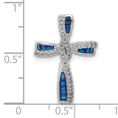 SS Flash Platinum-plated Synthetic Blue Spinel and CZ Cross Charm