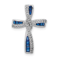 SS Flash Platinum-plated Synthetic Blue Spinel and CZ Cross Charm