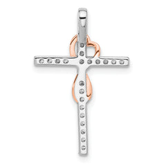 Sterling Silver Rhod-plated Rose-tone CZ Cross/Heart Infinity Chain Slide