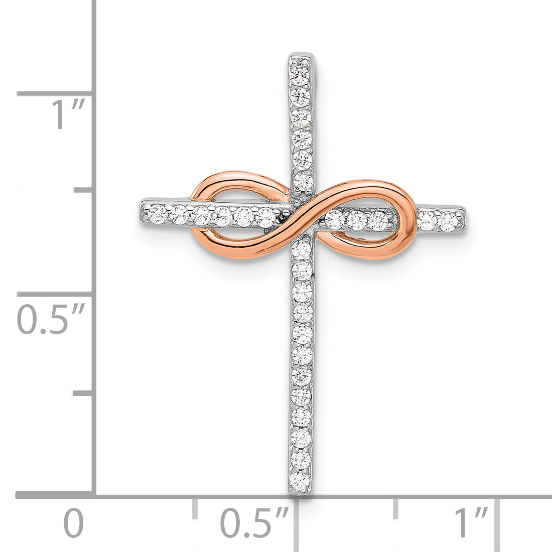 Sterling Silver Rhod-plated Rose-tone CZ Cross/Infinity Slide