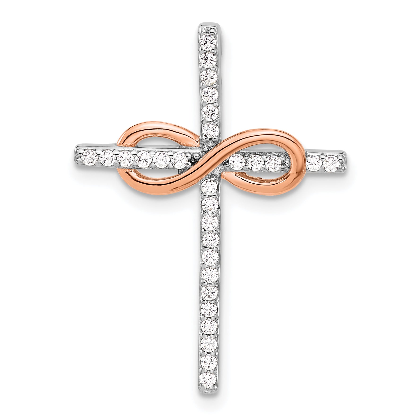 Sterling Silver Rhod-plated Rose-tone CZ Cross/Infinity Slide